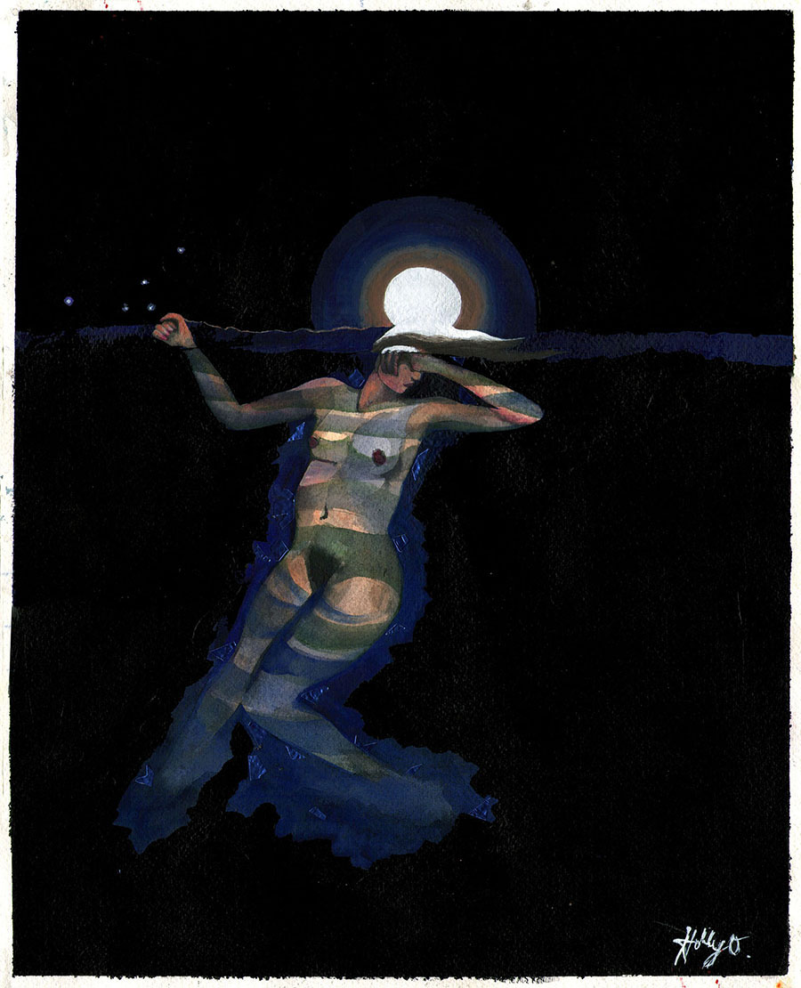 Let Her Be, 15x11 2018 <br>watercolor, ink on paper